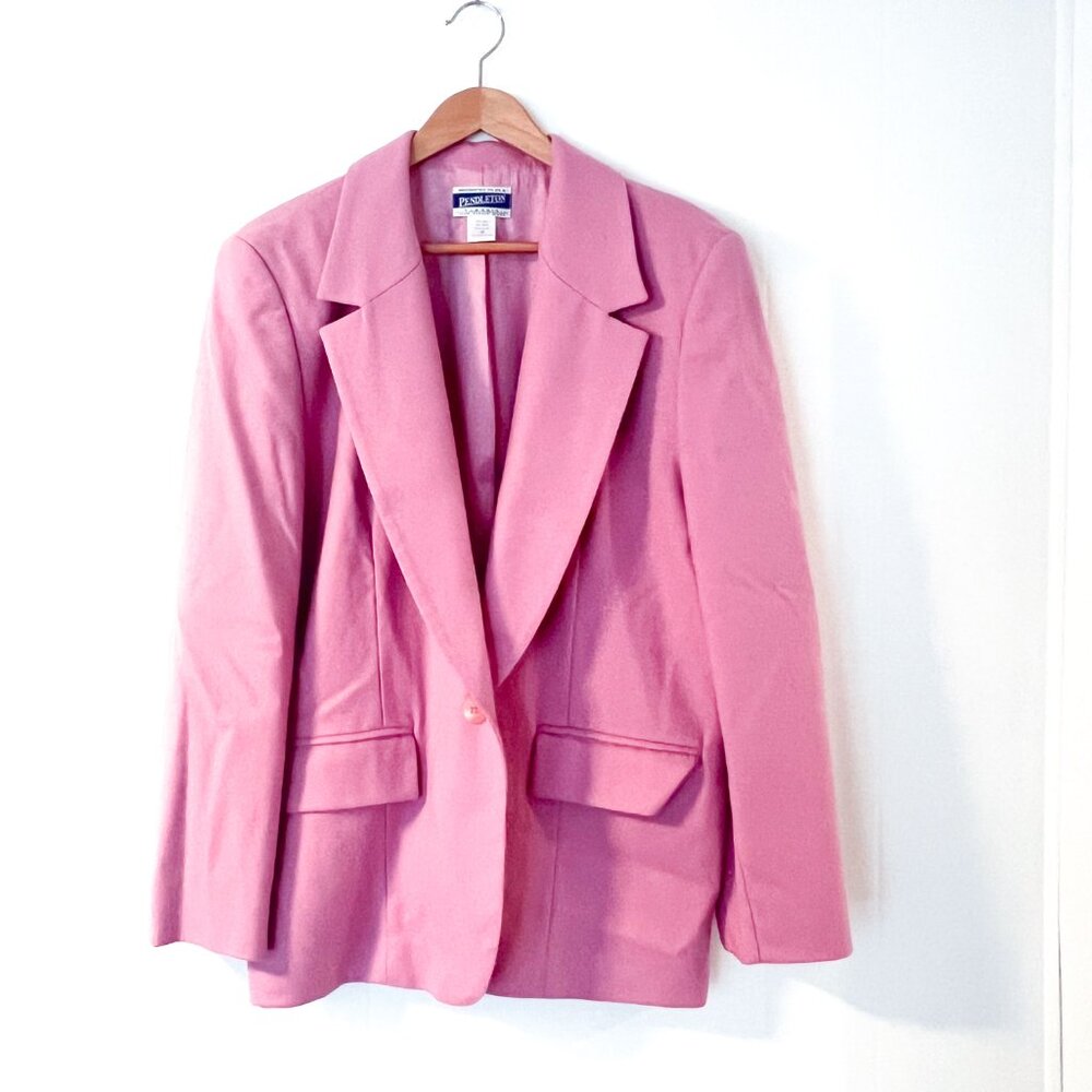 Vintage Pendleton 100% Virgin Wool Pink single button Blazer Coat Jacket Size 12 - Picture 2 of 13